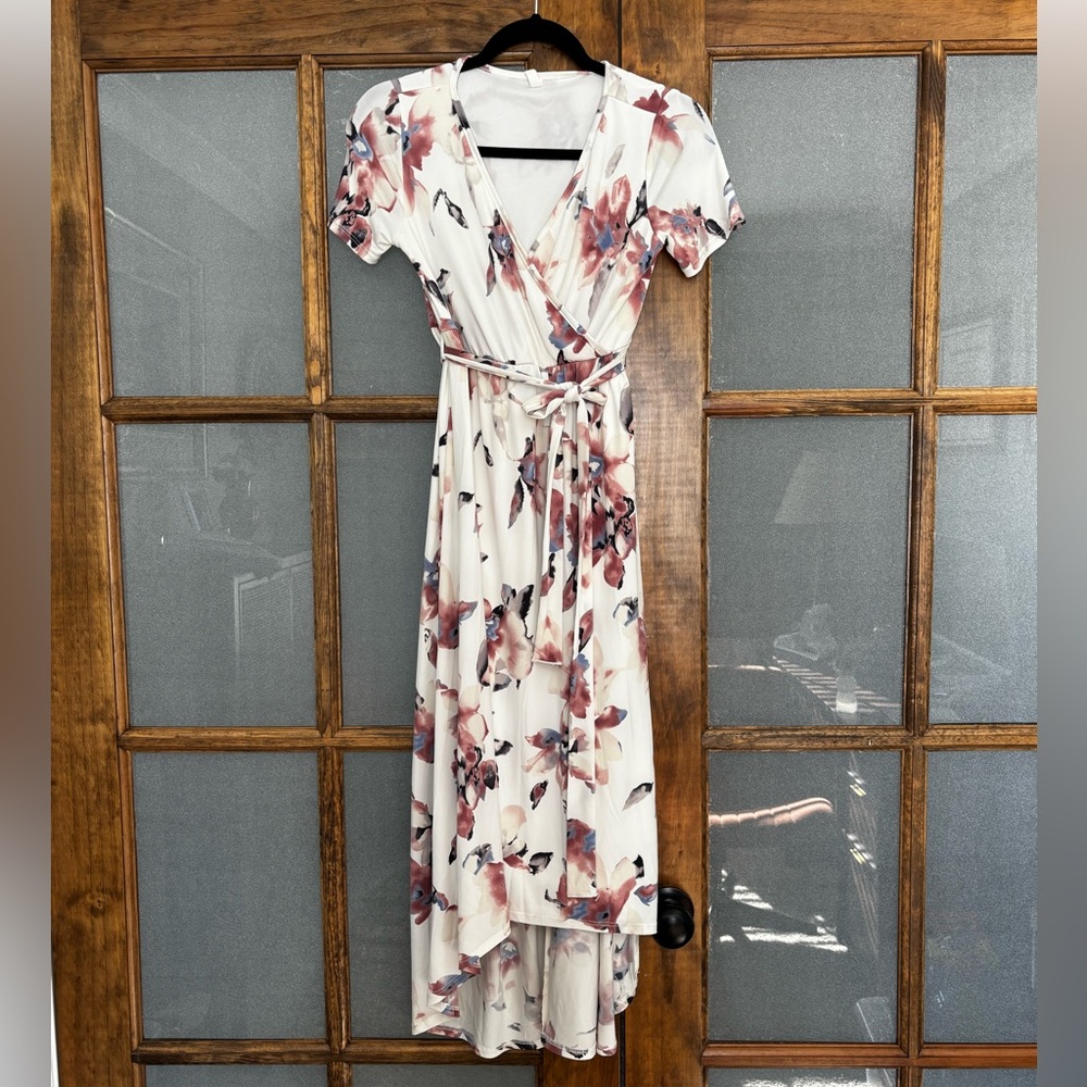 Pinkblush White and Pink Floral High Low Maternity Dress